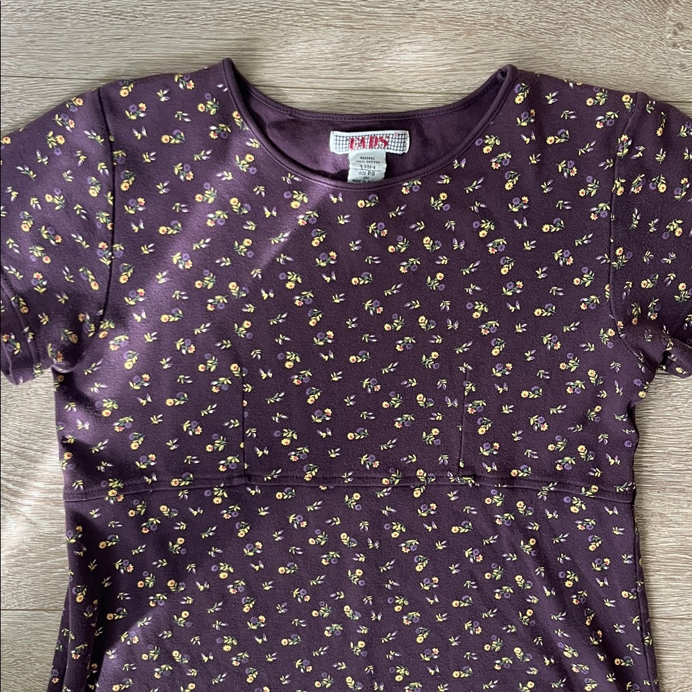 Vintage Purple Floral Short Sleeve Dress